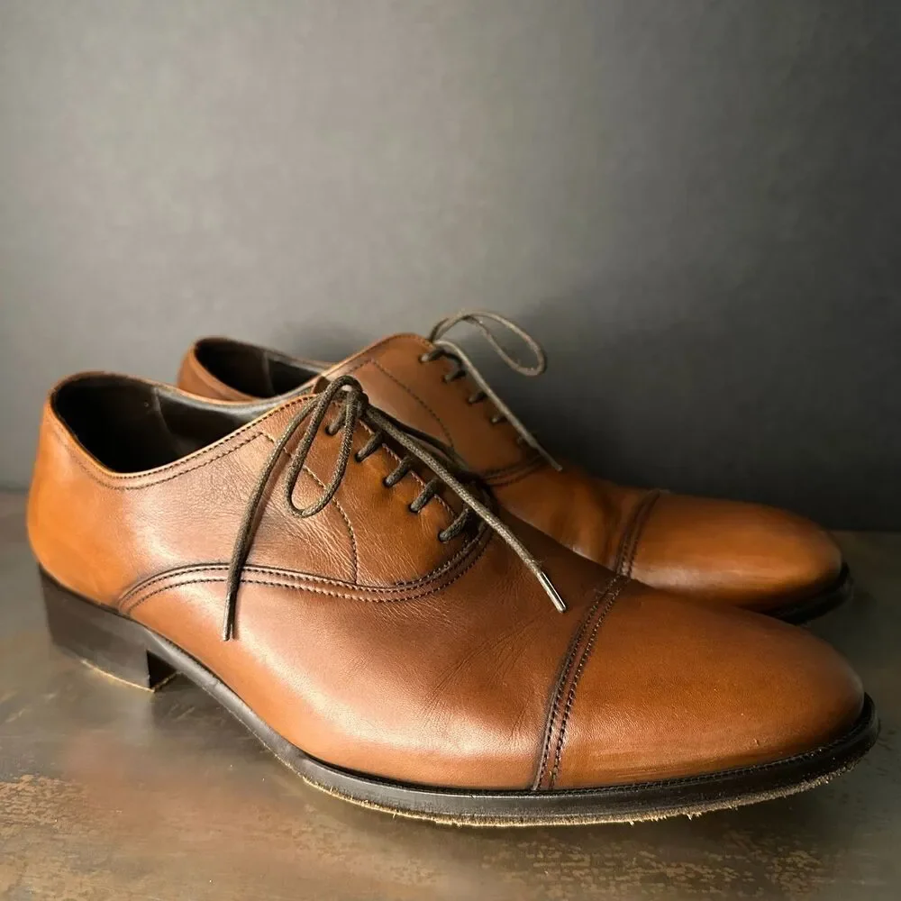 To Boot New York Men's Oxfords Dress Shoes 7 Italy Cap Toe Leather Classic Brown